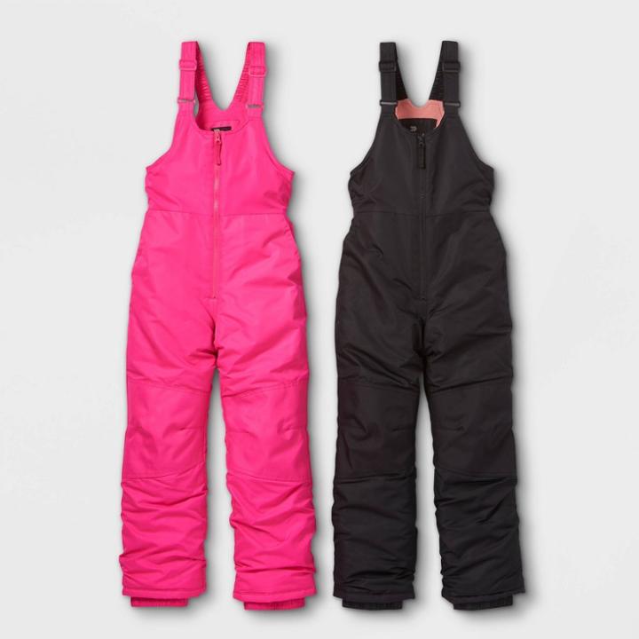 Girls' Solid 2pk Snow Bib - All In Motion Black/pink