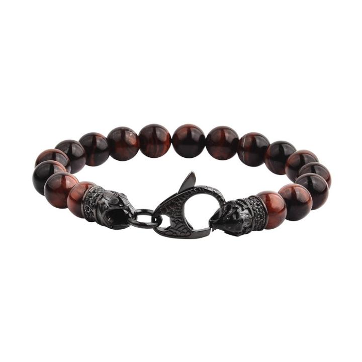 Men's Crucible Natural Stone Beaded Bracelet With Steel Clasp - Red Tiger Eye - Size