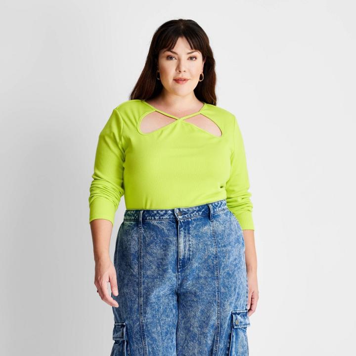 Women's Plus Size Ribbed Cut Out Neck Bodysuit - Future Collective With Kahlana Barfield Brown