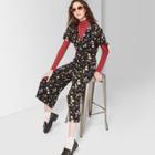 Women's Floral Print Short Sleeve Twist Front Jumpsuit - Wild Fable Black