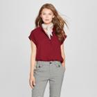 Women's Short Sleeve Popover Shirt - A New Day Burgundy (red)
