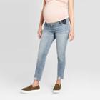 Maternity Side Panel Raw Hem Skinny Crop Jeans - Isabel Maternity By Ingrid & Isabel Blue