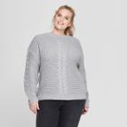 Plus Size Women's Plus Long Sleeve Placed Cable Pullover Sweater - Ava & Viv Gray