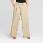 Women's Plus Size Wide Leg Linen Pants - A New Day Tan 1x, Women's,