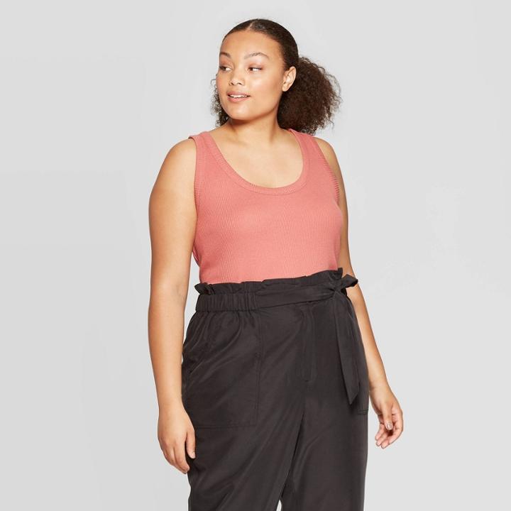 Women's Plus Size Sleeveless Crewneck Fitted Rib Tank - Prologue Rose X, Pink