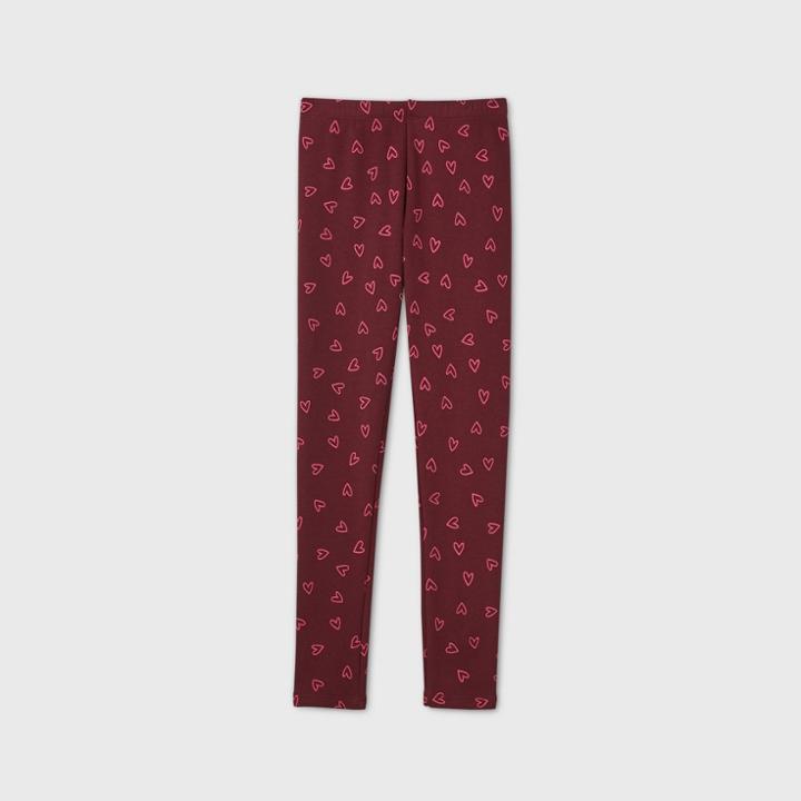 Girls' Hearts Cozy Leggings - Cat & Jack Burgundy