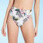 Women's Waffle Textured High Leg High Waist Bikini Bottom - Shade & Shore White Floral