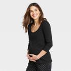 The Nines By Hatch Maternity Puff 3/4 Sleeve Scoop Neck Ribbed Jersey T-shirt Black