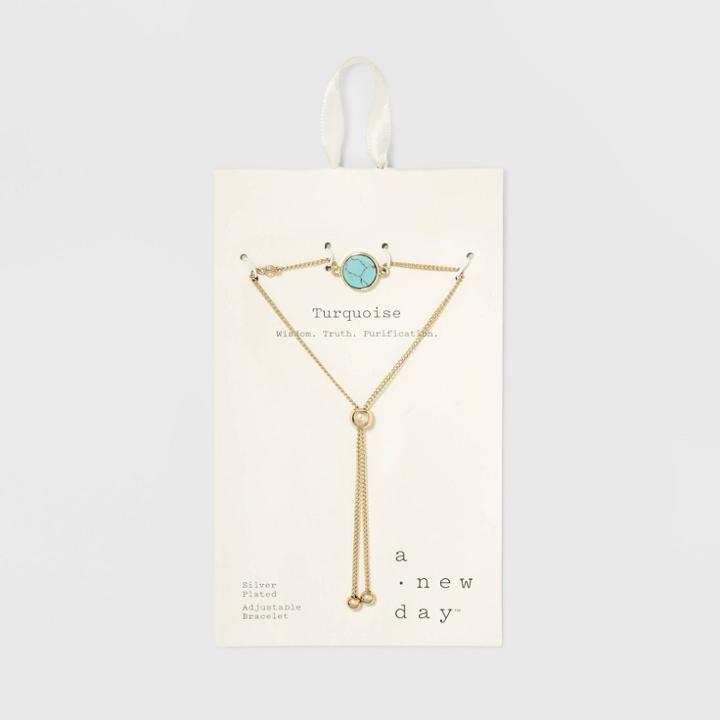 Silver Plated Turquoise Stone Bolo Bracelet - A New Day Gold, Girl's