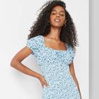 Women's Floral Print Puff Sleeve Smocked Short Dress - Wild Fable Blue