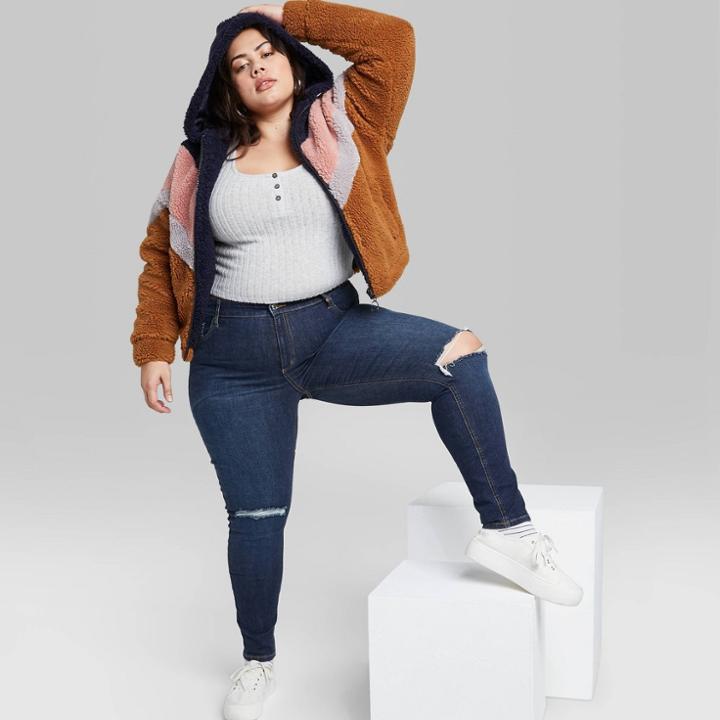 Women's Plus Size High-rise Distressed Skinny Jeans - Wild Fable Dark Wash 16w, Women's, Blue