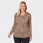 Warm Essentials By Cuddl Duds Women's Plus Size Animal Print Smooth Stretch Thermal Scoop Neck Top -