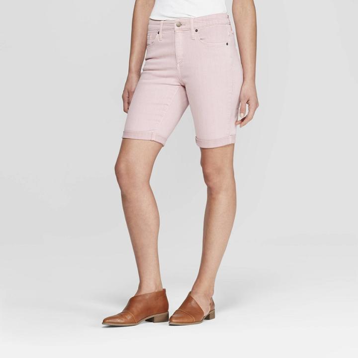 Women's High-rise Double Cuff Hem Bermuda Jean Shorts - Universal Thread Pink