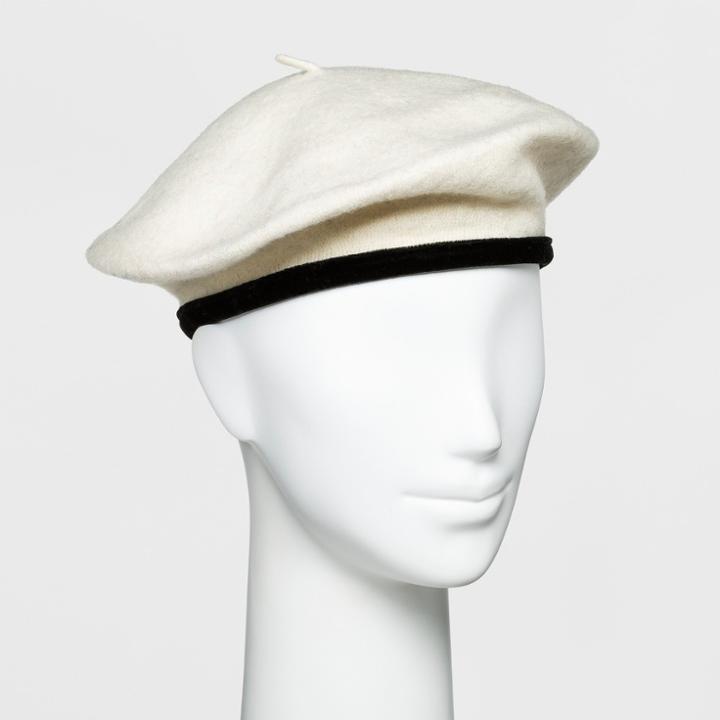 Women's Wool Velvet Trim Beret - A New Day Tan