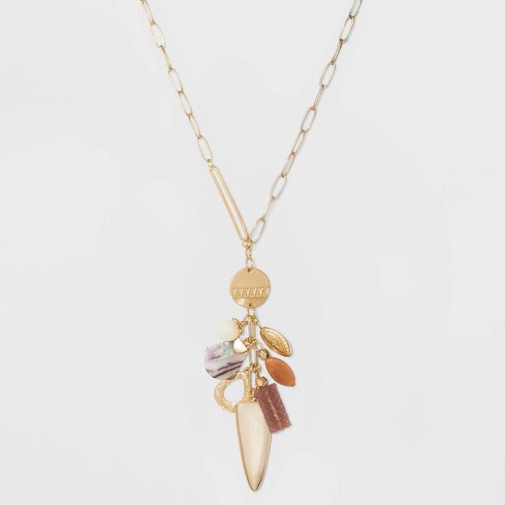 Semi-precious Natural Opal And Jade Pendant Cluster Necklace - Universal Thread Cream, Ivory