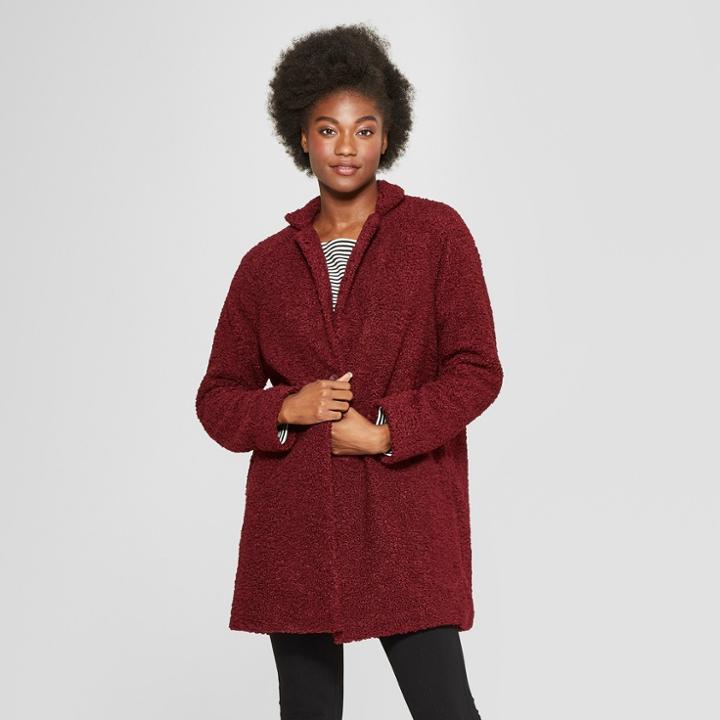 Women's Fashion Teddy Bear Coat - A New Day Burgundy