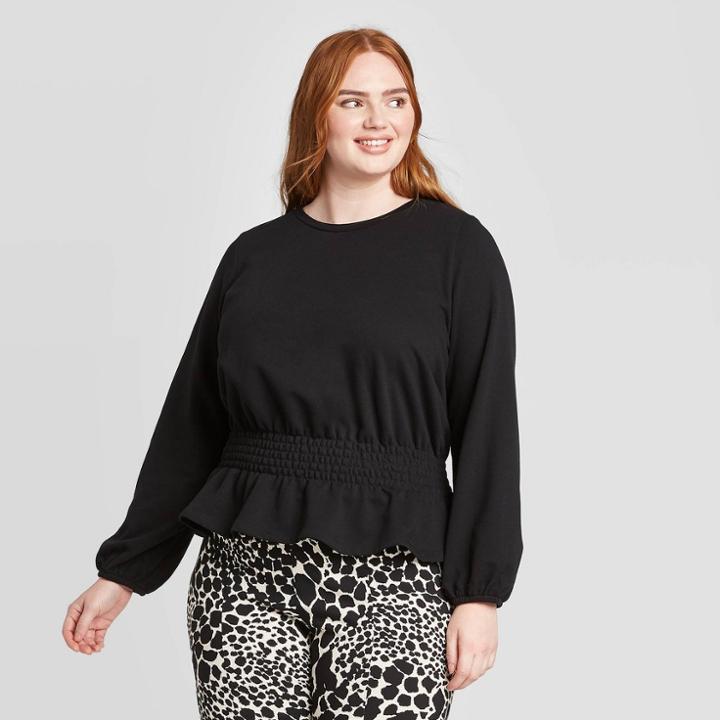 Women's Plus Size Cowl Neck Smocked Waist Knit Sweatshirt - Who What Wear Black 1x, Women's,
