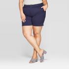 Women's Plus Size 7 Chino Shorts With Comfort Waistband - Ava & Viv Navy (blue)