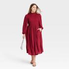 Women's Plus Size Long Sleeve Smocked Bodice Dress - A New Day Red