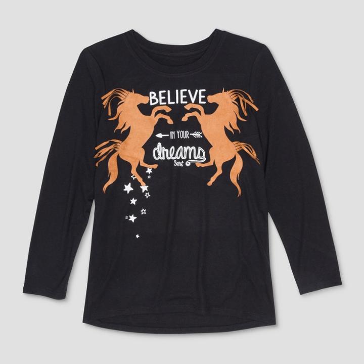 Girls' Spirit Riding Free 'believe In Your Dreams' Long Sleeve T-shirt - Black