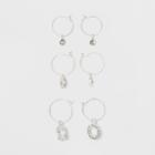 Wire Hoops With Round Disc Charms And Stone Earrings 3ct - Universal Thread Dark