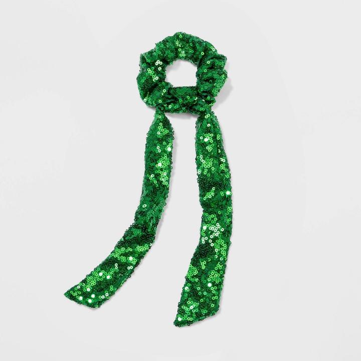 No Brand St. Patrick's Day Sequin Long Tail Hair Scrunchie - Green