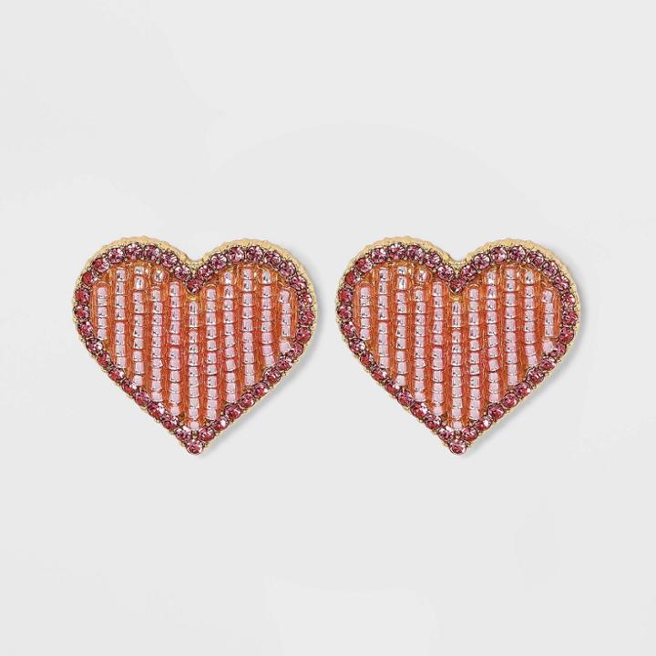 Sugarfix By Baublebar Beaded Heart Stud Earrings - Rose Pink