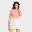 Women's Short Sleeve Rib T-shirt - A New Day Pink