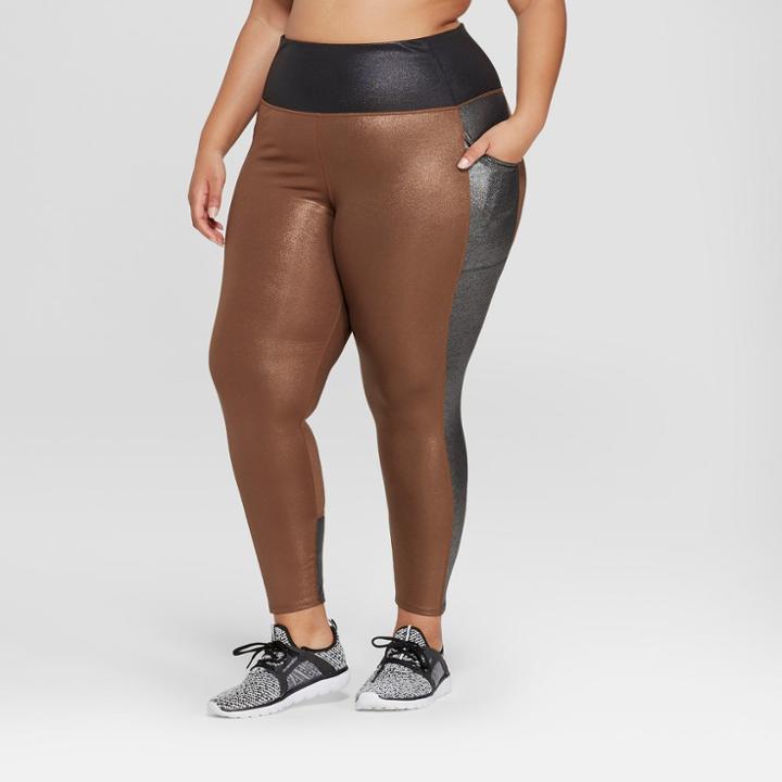 Target Women's Plus Size 7/8 High-waisted Shine Leggings With Side Pockets - Joylab Bronze
