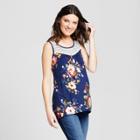 Maternity Floral Print Sleeveless Mixed Pattern Crochet Trim Top - Macherie Navy Xl, Women's, Blue