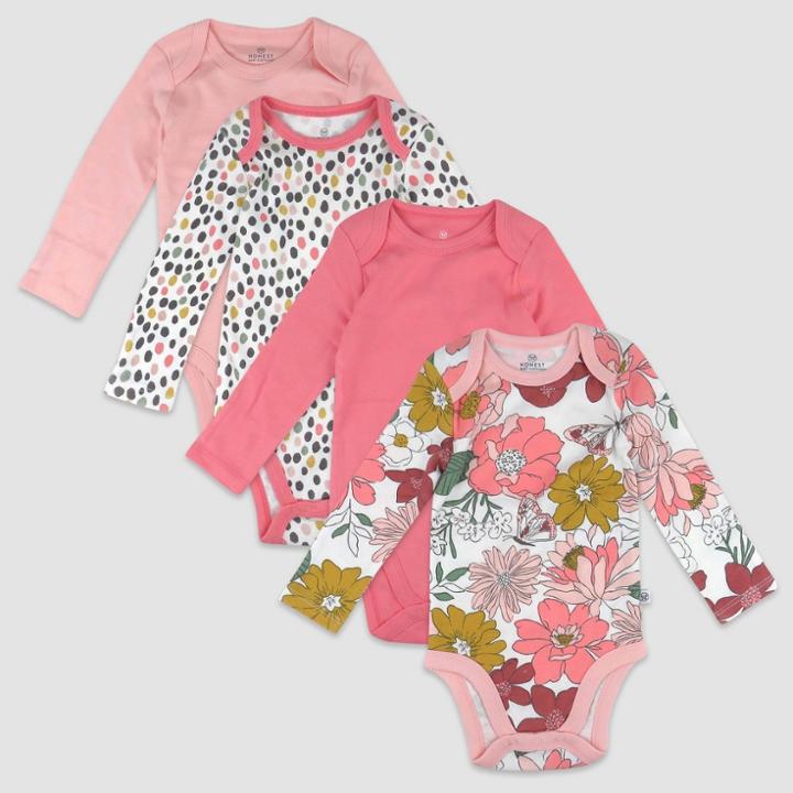 Honest Baby 4pk Organic Cotton Color Me Happy Long Sleeve Bodysuit - Pink Newborn