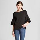 Women's Scuba Crepe Top With Double Ruffle Sleeve - Vanity Room Black