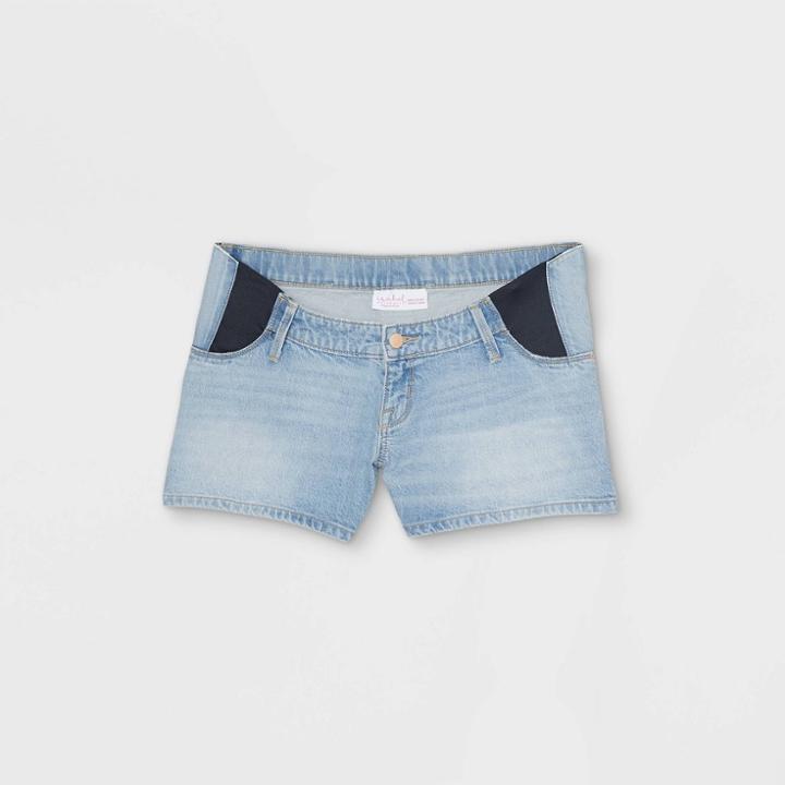 Maternity Side Panel Midi Jean Shorts - Isabel Maternity By Ingrid & Isabel Light Wash