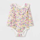 Baby Girls' Floral Ruffle Long Sleeve Bodysuit - Cat & Jack Cream Newborn, Ivory
