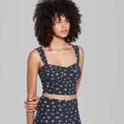 Women's Floral Print Strappy Knit Cropped Tank Top - Wild Fable Black
