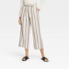 Women's Striped Mid-rise Linen Cropped Wide Leg Pants - Knox Rose Olive Green