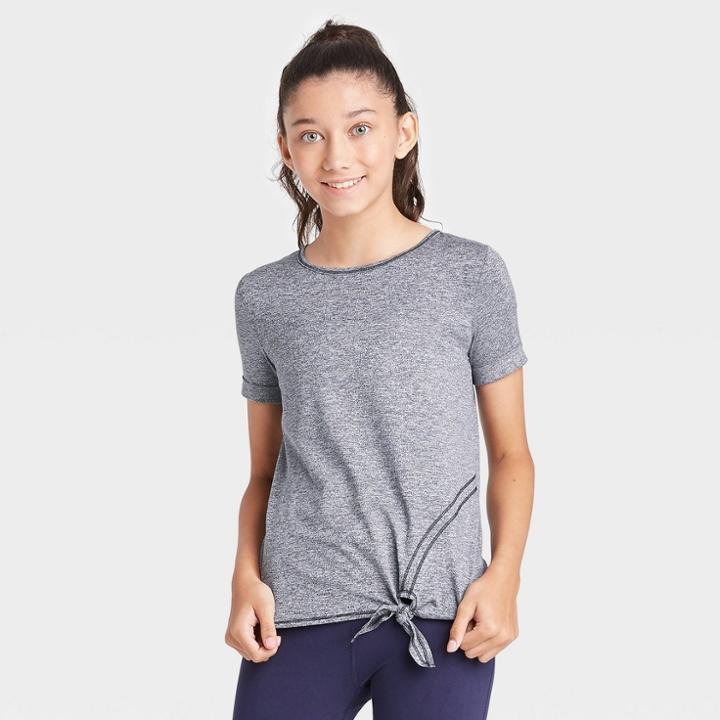 Petitegirls' Short Sleeve Side-tie Studio T-shirt - All In Motion Navy Xs, Girl's, Blue