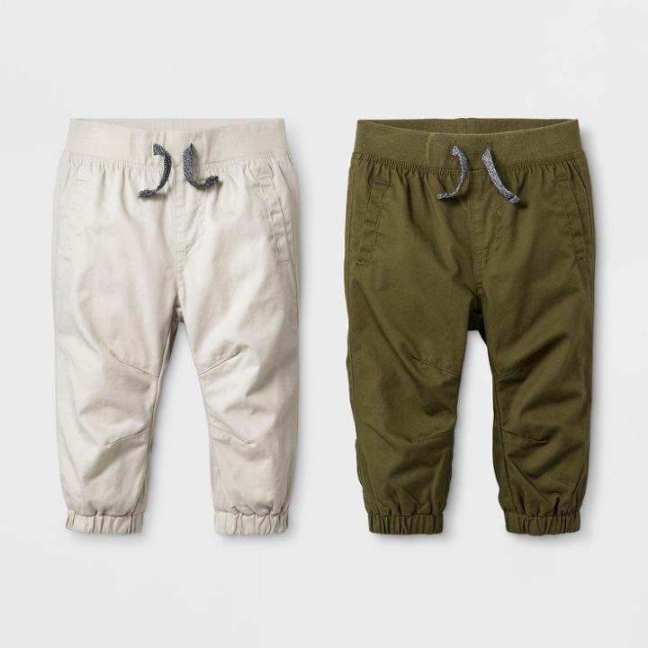 Baby Boys' Twill Joggers Set - Cat & Jack Tan/green Newborn, Boy's, Green/tan