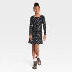 Girls' Henley Long Sleeve Knit Dress - Art Class Black Floral