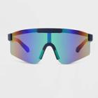 Men's Matte Plastic Blade Sunglasses With Blue/green Lenses - All In Motion Navy Blue