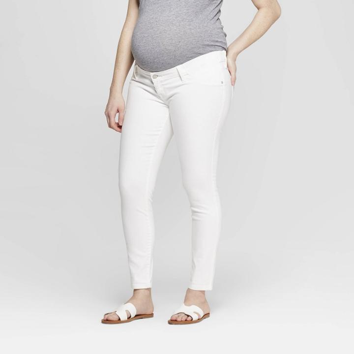 Maternity Inset Panel White Skinny Jeans - Isabel Maternity By Ingrid & Isabel White