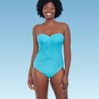 Women's Slimming Control Draped Shirred Bandeau One Piece Swimsuit - Dreamsuit By Miracle Brands Green