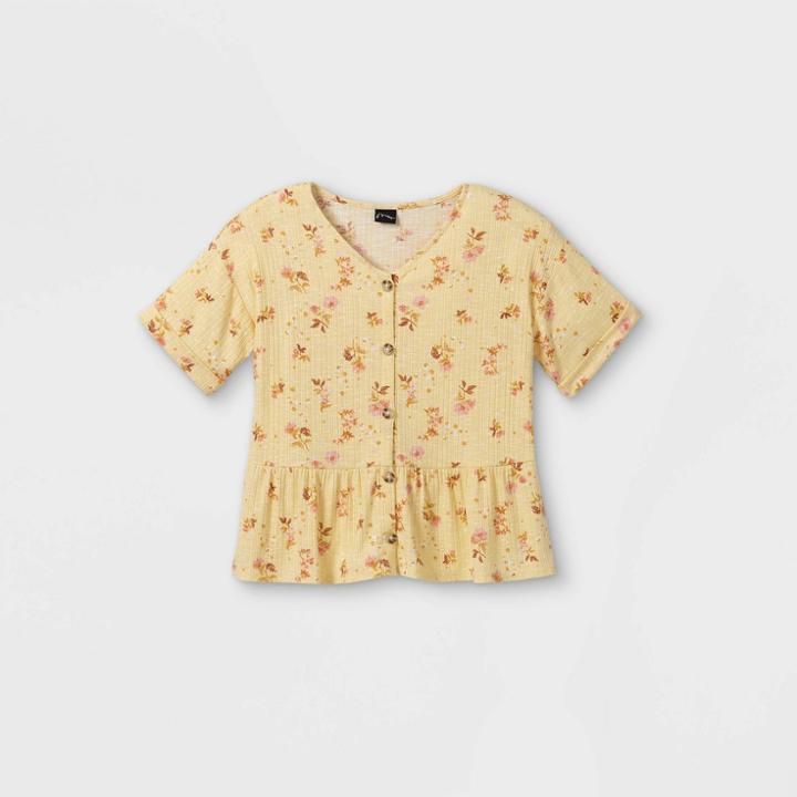 Girls' Button-front Peplum Short Sleeve Top - Art Class Yellow
