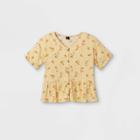 Girls' Button-front Peplum Short Sleeve Top - Art Class Yellow