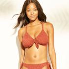 Women's Ribbed Texture Tie Front Triangle Bikini Top - Xhilaration Spice Animal Print D/dd Cup, Orange