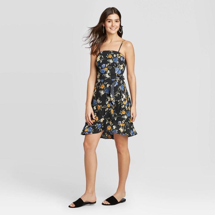 Women's Floral Print Sleeveless Wrap Dress - Xhilaration Black