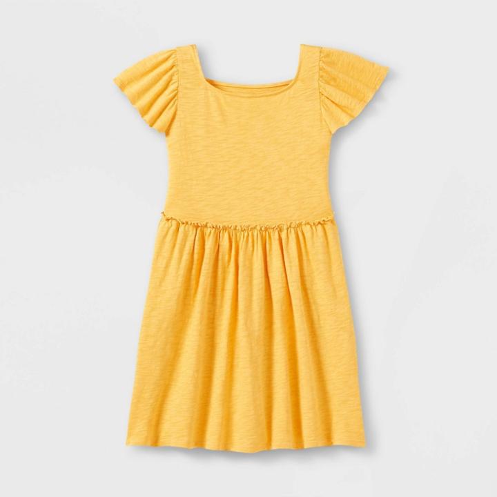 Girls' Short Sleeve Dress - Cat & Jack Medium Mustard Yellow