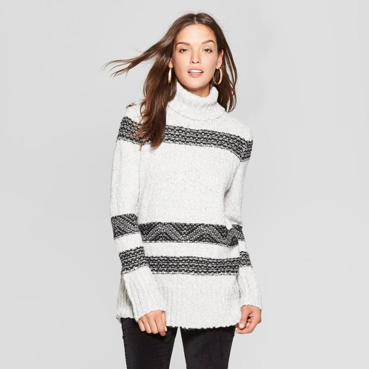 Women's Long Sleeve Pullover Sweaters - Universal Thread Black/white