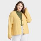 Women's Plus Size Ribbed Cardigan - A New Day Yellow
