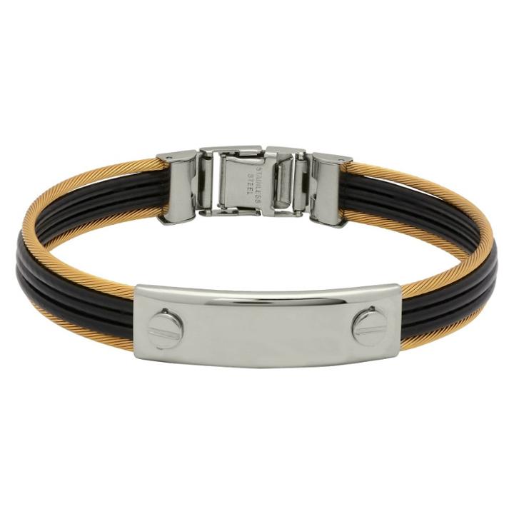 Target Men's Stainless Steel And Rubber Cable Bangle, Black/gold/silver